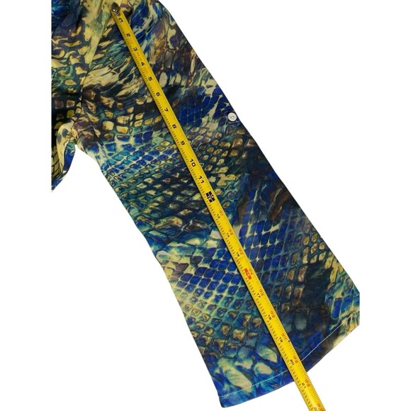 Mushka by Sienna Rose Womens Large Button Blouse Sheer Top 3/4 Sleeve Roll Tab - Picture 7 of 10